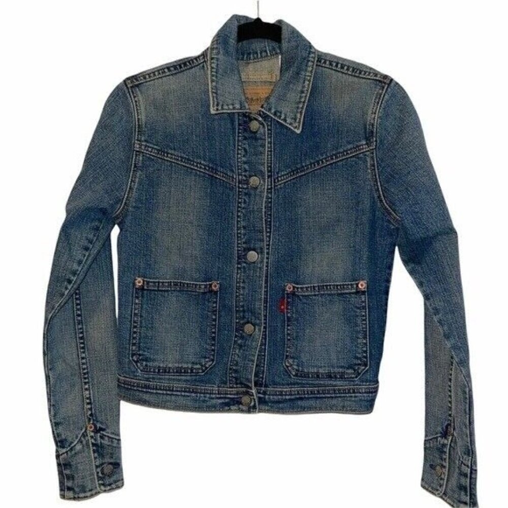 Levi Strauss Denim Blue Jean Jacket Embroidered Butterfly Women's Size Small